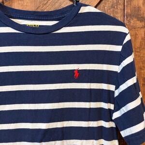 Polo Ralph Lauren Striped T Shirt Youth L‎ G 14 16 Navy White Pony Logo